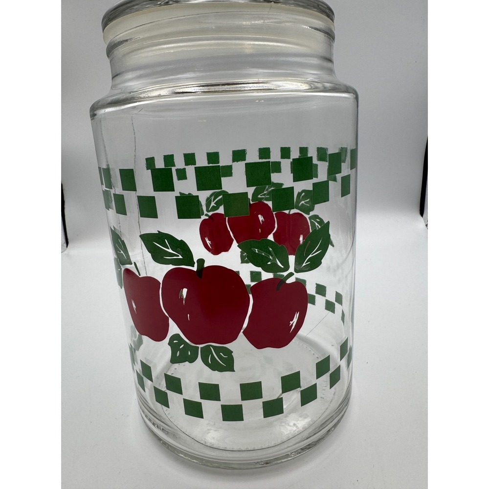 Vintage Red Apple Green Checkered Glass Canister Jar with Lid Made in Canada - Picture 2 of 9